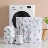 Laundry Wash Bags Print Cactus Portable Zipper Washing Bags Household