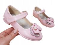 BALERINY DLA DZIEWCZYNKI ANITA RÓŻOWE Z KOKARDKĄ I KRYSZTAŁKAMI