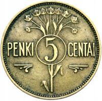 + Litwa - 5 Centai Centów 1925 - KOŃ POGOŃ - STAN !