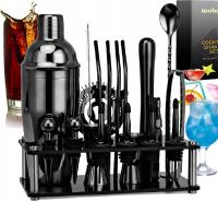 БАРМЕН НАБОР ДЛЯ НАПИТКОВ ШЕЙКЕР ИЗ НЕРЖАВЕЮЩЕЙ СТАЛИ С АКРИЛОВОЙ ПОДСТАВКОЙ 20 EL