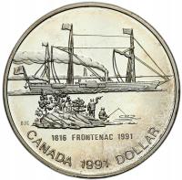 Kanada. 1 dolar 1991,Parowiec „Frontenac” – SREBRO