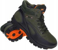 Мужские треккинговые ботинки зимние теплые на шнуровке на молнии зеленые