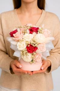 Flower Box W Pudełku Ze Świeca Wieczny Bukiet Prezent Na Urodziny Flowerbox