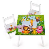 Детский стол 60x 60x42 см в комплекте с 2 стульями с принтом животных