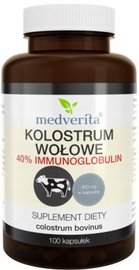 MEDVERITA Kolostrum wołowe 400 mg 40% IMMUNOGLOBULIN SIARA BYDLĘCA 100 kaps