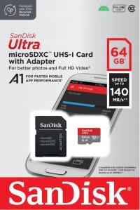 SanDisk Karta microSDXC 64 GB 140MB/s + Adapter SD