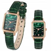 DAMSKI ZEGAREK SKÓRZANY PASEK ZIELONY KWARCOWY MODNY ELEGANCKI LUCKYFOX