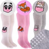 Rajstopy bawełniane dla dziewczynki z ABS 3-pak - antypoślizgowe 80-86