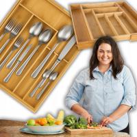 BAMBUSOWY ORGANIZER DO SZUFLADY NA SZTUĆCE ROZSUWANY 6–8 PRZEGRÓDEK 52CM