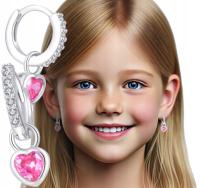 Srebrne kolczyki dla dziewczynki dzieci serca wiszące różowe srebro 925