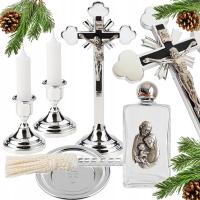SREBRNY KOMPLET KOLĘDOWY TRADYCYJNY MISECZKA KROPIDŁO BUTELECZKA NA WODĘ ŚW
