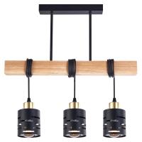 Lampa sufitowa wisząca żyrandol drewniana nad stół do kuchni 3x E27 czarna