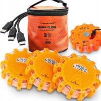 3x Flara Lampa Ostrzegawcza LED Kogut Dysk Magnes AKUMULATOR USB Wododporne