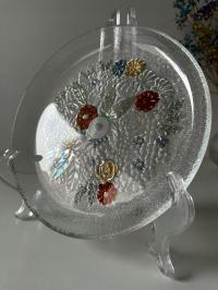 Patera z dziurką kwiaty talerzyk szkło prl talerz K74