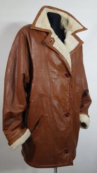 Naturalny kożuch owcza skóra licowany oversize ciepły komfort rudy XL XXL