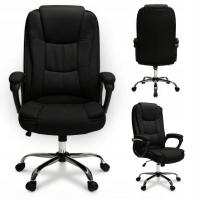 Fotel Biurowy ERGONOMICZNY OBROTOWY Krzesło Biurowe Czarne Materiałowe XL