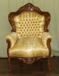 Złoty Stylowy Fotel Barokowy Orzech Glamour KL
