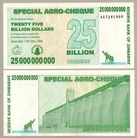 Zimbabwe 25000000000 Dolar Agro P-62 UNC-