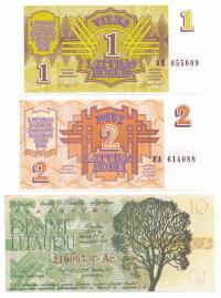 Łotwa, 1 - 10 rubli 1991-1992, Zestaw banknotów, 3 sztuki, st. 1, 1/1-