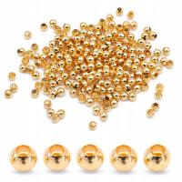 Koraliki Dystansowe Mosiądz Okrągłe Pozłacane 18K, 2mm, Otwór 0.5mm, 200szt