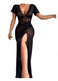 Эротическое Нижнее Белье Длинное Кружевное Платье Стринги V-Образный Вырез Прозрачное