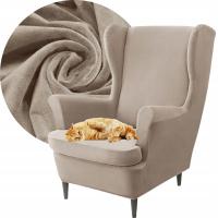POKROWIEC NA FOTEL USZAK WELUR PREMIUM PLUSZ ELASTYCZNY OEKO TEX BEŻOWY