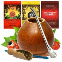 ZESTAW Yerba Mate DUŻA naturalna TYKWA bombilla Akcesoria 3x 50g Guarana