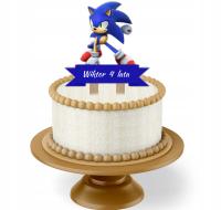 DWUSTRONNY TOPPER NA TORT KOLOROWY SONIC + IMIE