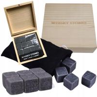 ZESTAW KAMIENNE KOSTKI DO WHISKY DRINKÓW DREWNIANE OPAKOWANIE 12 SZT ETUI