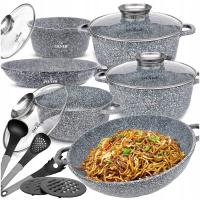 МРАМОРНЫЙ НАБОР КАСТРЮЛЬ СКОВОРОДА БОЛЬШОЙ НАБОР КАСТРЮЛЬ ИНДУКЦИЯ / ГАЗ