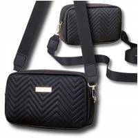 Czarna torebka damska skórzana na ramię torba ekoskóra pikowana szeroki pas