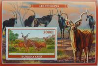 ANTYLOPY, fauna afrykańska Burkina Faso 2019 blok #VG2576
