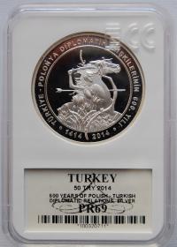 TURCJA 50 LIR 2014 PR 69 GCN UNCJA SREBRA NISKI NAKŁAD