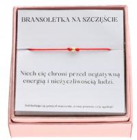 Złota bransoletka szczęścia z sentencją pudełko karteczka SREBRO925 złocone