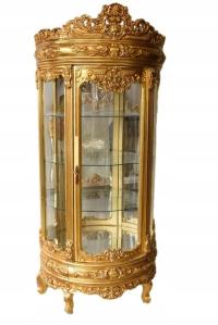 Złota Barokowa Witryna - Gablotka Serwantka Regał - Gięte Szkło - Salon