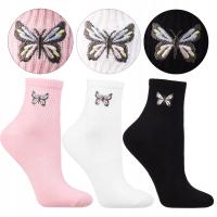 Skarpety Damskie Bawełniane Skarpetki z Motylkami 3-Pak MORAJ