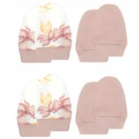 4 пары перчаток для новорожденных лапки недрагоценные пудрово-розовые / цветы