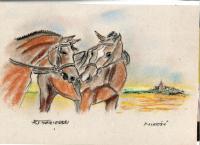 OBRAZ Rysunek Konie Miłość