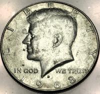 USA 1/2 dolara Half Dollar 1968 D KENNEDY John F JFK SREBRO