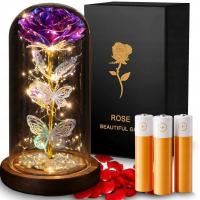 WIECZNA RÓŻA W SZKLE LED ŚWIECĄCA PREZENT POMYSŁ NA WALENTYNKI + 3xBATERIE