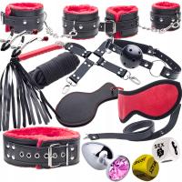 Набор БДСМ 14 гаджетов наручники кляп пробка с Кристаллом секс игра