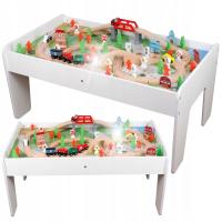 KOLEJKA DREWNIANA POCIĄG Z WAGONAMI + MIASTO I STÓŁ DO ZABAWY 90 elementów