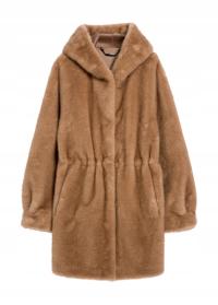 OCHNIK Beżowe futro damskie z kapturem FUTDP-0062-81(Z25)