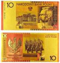 Юзеф Пилсудский 10 зл позолоченная банкнота коллекция