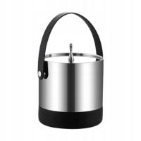 Wiaderko na lód z pokrywką Wiadro do serwowania Wanna na napoje z podwójnymi ściankami Uchwyt ze skóry PU