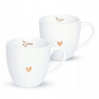 Prezent na rocznicę ślubu Zestaw kubków z napisem Mąż Żona Białe Eleganckie