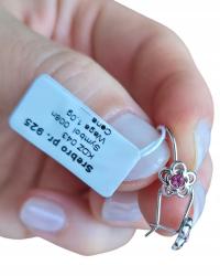 KOLCZYKI SREBRNE RODOWANE DLA DZIEWCZYNKI DZIECKA KWIAT WISZĄCE SREBRO 925