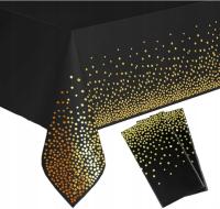 Obrus foliowy jednorazowy czarny złote kropki 274 x137cm sylwester karnawał