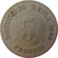 2889. Niemcy 5 Pfennig 1902 J