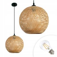 Zestaw Lampa Styl Boho Wisząca ABAŻUR Bambus + Żarówka 7W E27 Barwa Ciepła